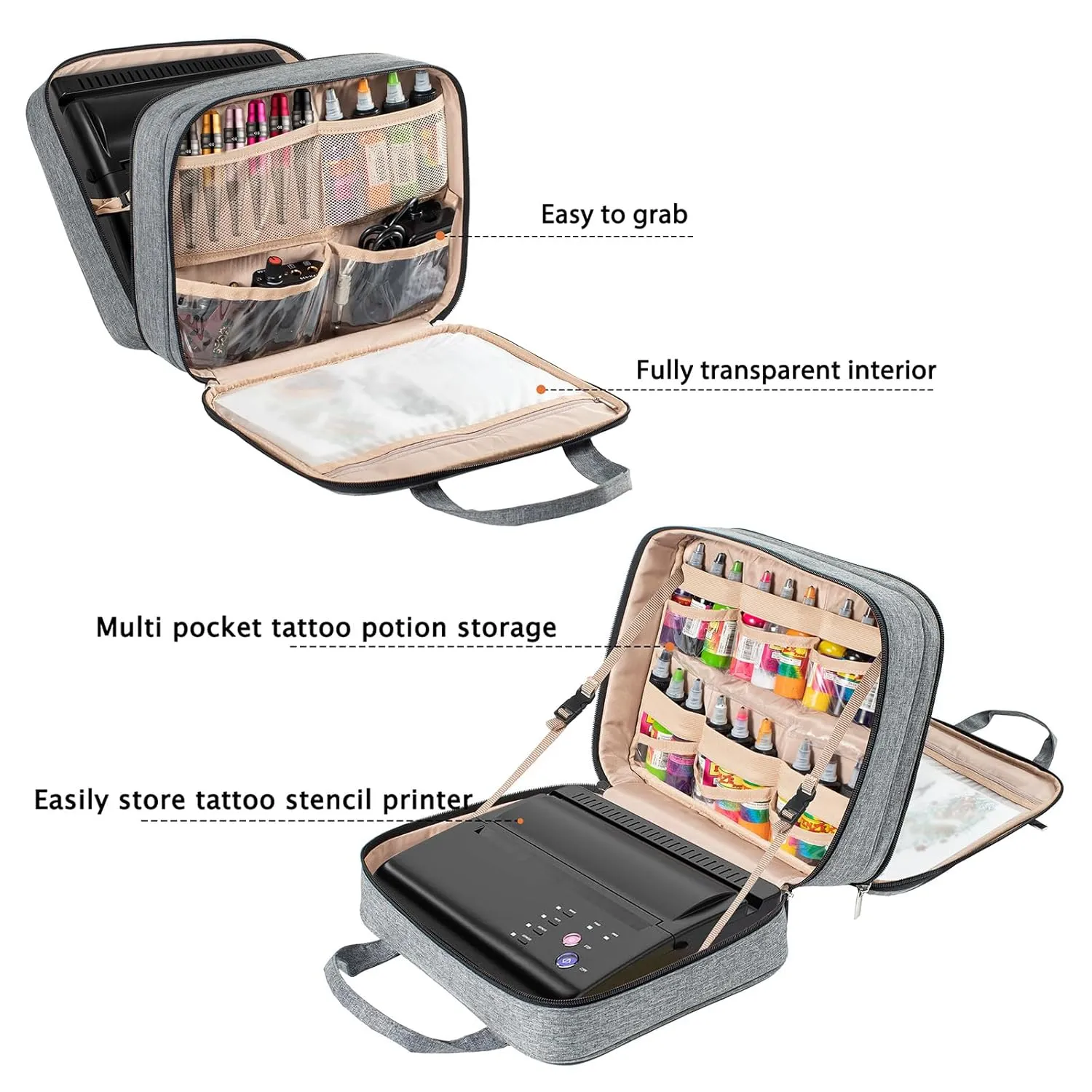 Tattoo Carrying Case-Tattoo Supplies Organizer-Tattoo Kit Case -Tattoo Supplies Carrying Bag for Tattoo Stencil Printer, Tattoo Ink, Tattoo Equipment, Tatoo Pens Black (BAG ONLY)