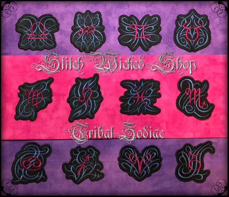 Taurus Tribal Zodiac, Fully Embroidered Patch