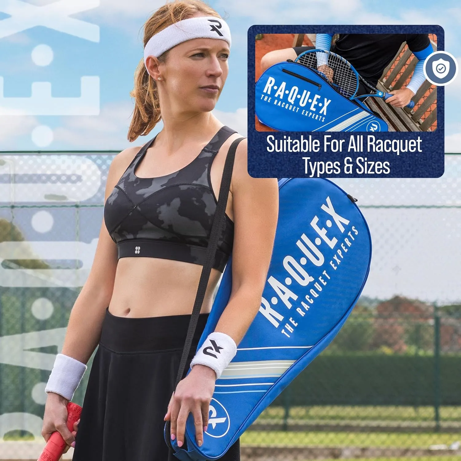 Tennis Racket Bag - Blue or Black - Tennis Racket Bag, Squash and Badminton Bag for 2 Rackets and Accessories with Shoulder Strap