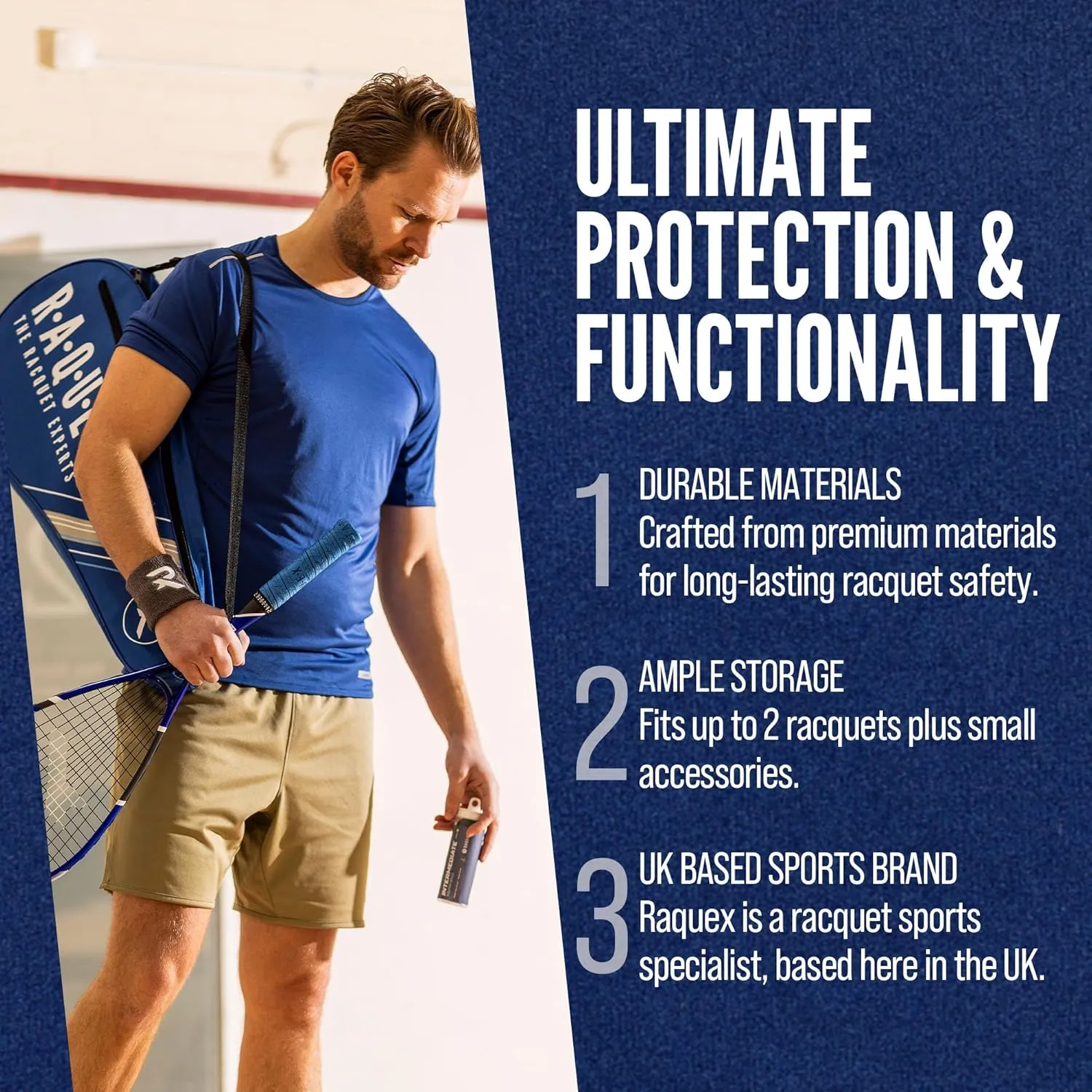 Tennis Racket Bag - Blue or Black - Tennis Racket Bag, Squash and Badminton Bag for 2 Rackets and Accessories with Shoulder Strap