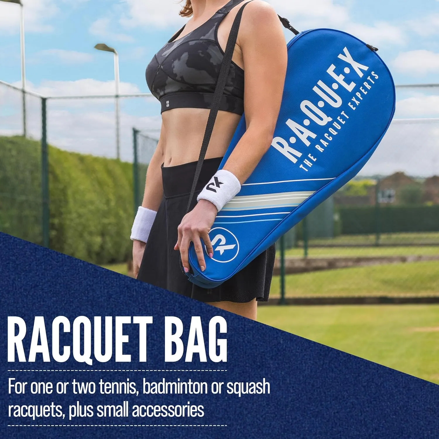 Tennis Racket Bag - Blue or Black - Tennis Racket Bag, Squash and Badminton Bag for 2 Rackets and Accessories with Shoulder Strap