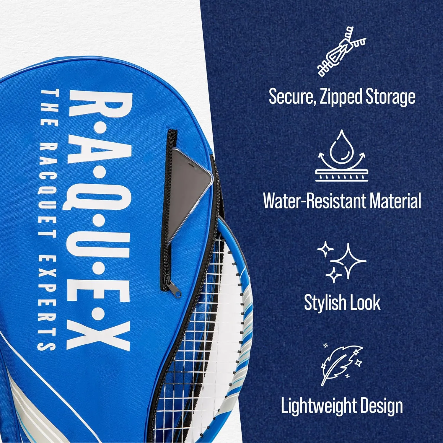 Tennis Racket Bag - Blue or Black - Tennis Racket Bag, Squash and Badminton Bag for 2 Rackets and Accessories with Shoulder Strap