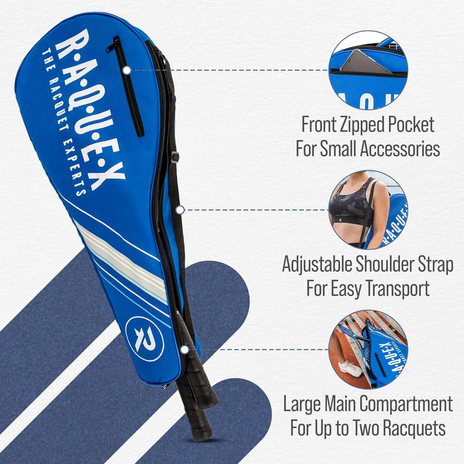 Tennis Racket Bag - Blue or Black - Tennis Racket Bag, Squash and Badminton Bag for 2 Rackets and Accessories with Shoulder Strap