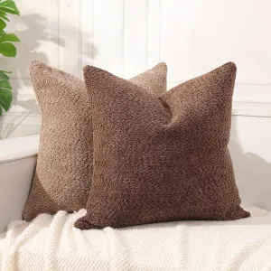 Textured Boucle Throw Pillow Covers 18×18 Inch, 2 Pack Square Throw Pillow Case with Zipper, Decorative Throw Pillow Protector for Living Room Bedroom Sofa Bed Office, Camel and Brick