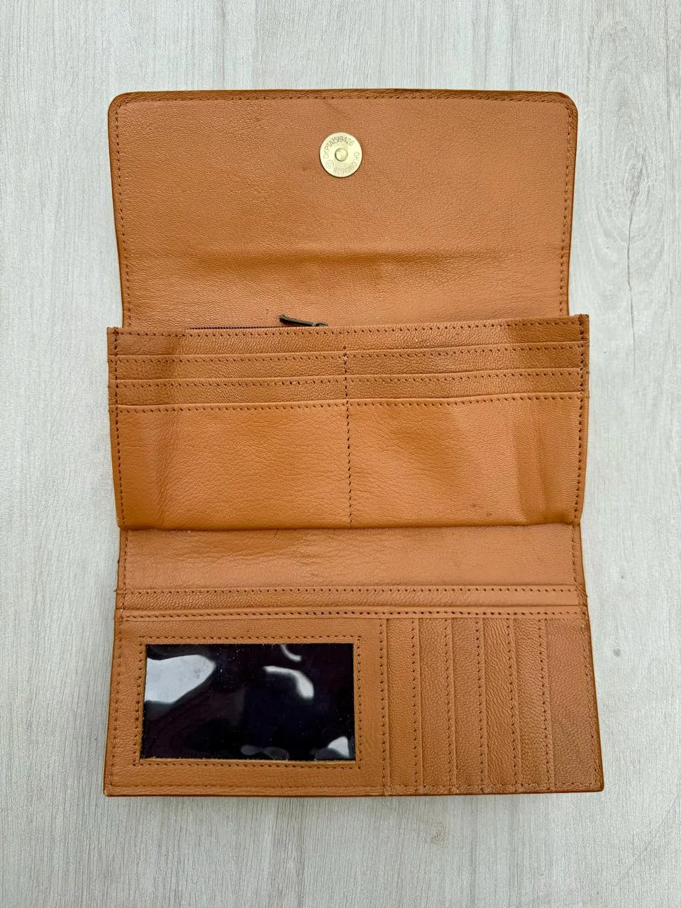 The Design Edge Hand Painted Tooling Leather Trifold Wallet - Tan and White - AW29