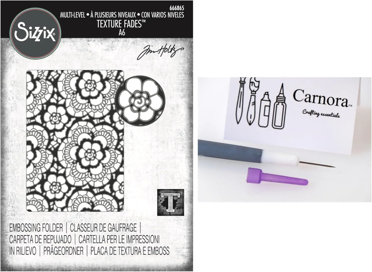 Tim Holtz Sizzix Texture Fades Vault Lace Embossing Folder, Size A6, March 2025 Release, Carnora Die Gadget