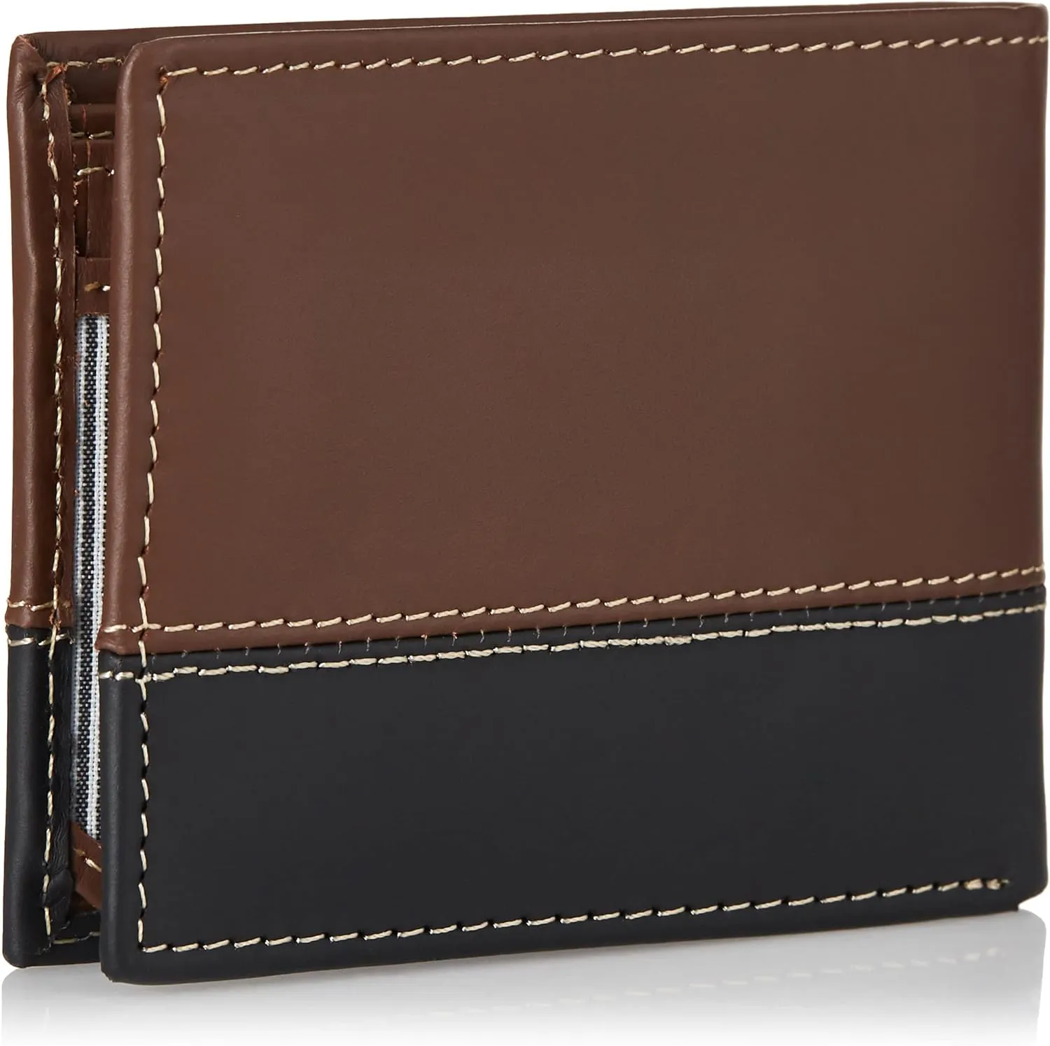 Timberland Men's Leather Passcase Trifold Wallet Hybrid, Black/Brown, One Size