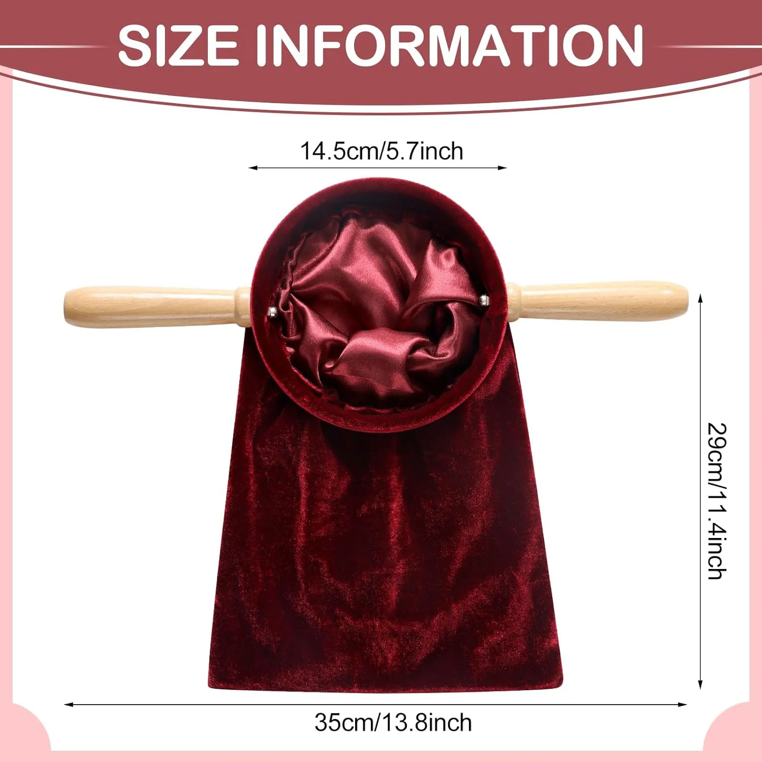 Tioncy Set of 2 Church Tithe Offering Bags with Wooden Handles Church Collection Bag with Handles for Churches Communion Supplies (Red,13.78 x 5.71 Inch)