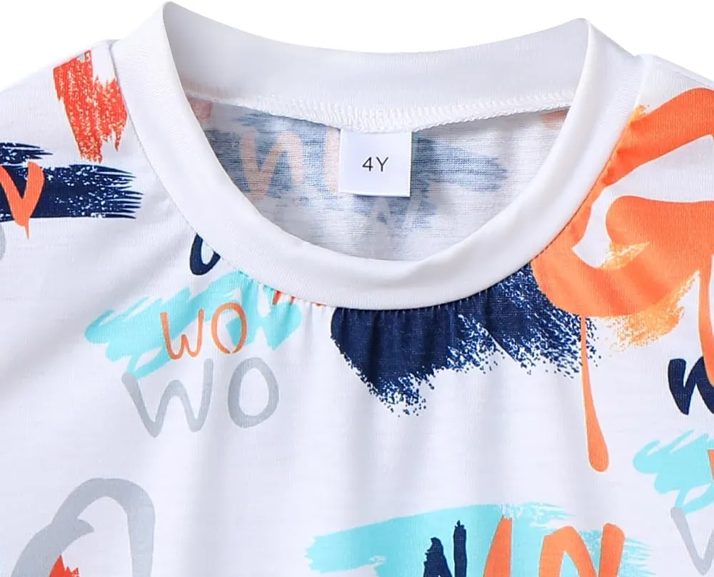 Toddler Boy Shorts Sets -Letter Graphic Print Short Sleeve T Shirt Top and Denim Shorts Suits -Boy Summer Outfits