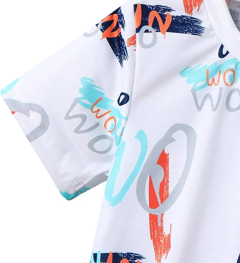 Toddler Boy Shorts Sets -Letter Graphic Print Short Sleeve T Shirt Top and Denim Shorts Suits -Boy Summer Outfits