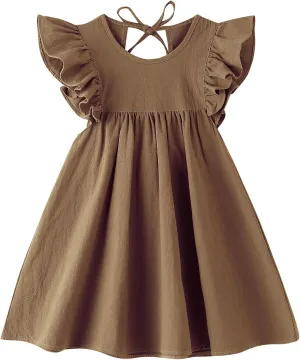Toddler Linen Dress Baby Girls Ruffle Halter Sleeveless Casual Party Dresses