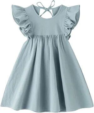 Toddler Linen Dress Baby Girls Ruffle Halter Sleeveless Casual Party Dresses