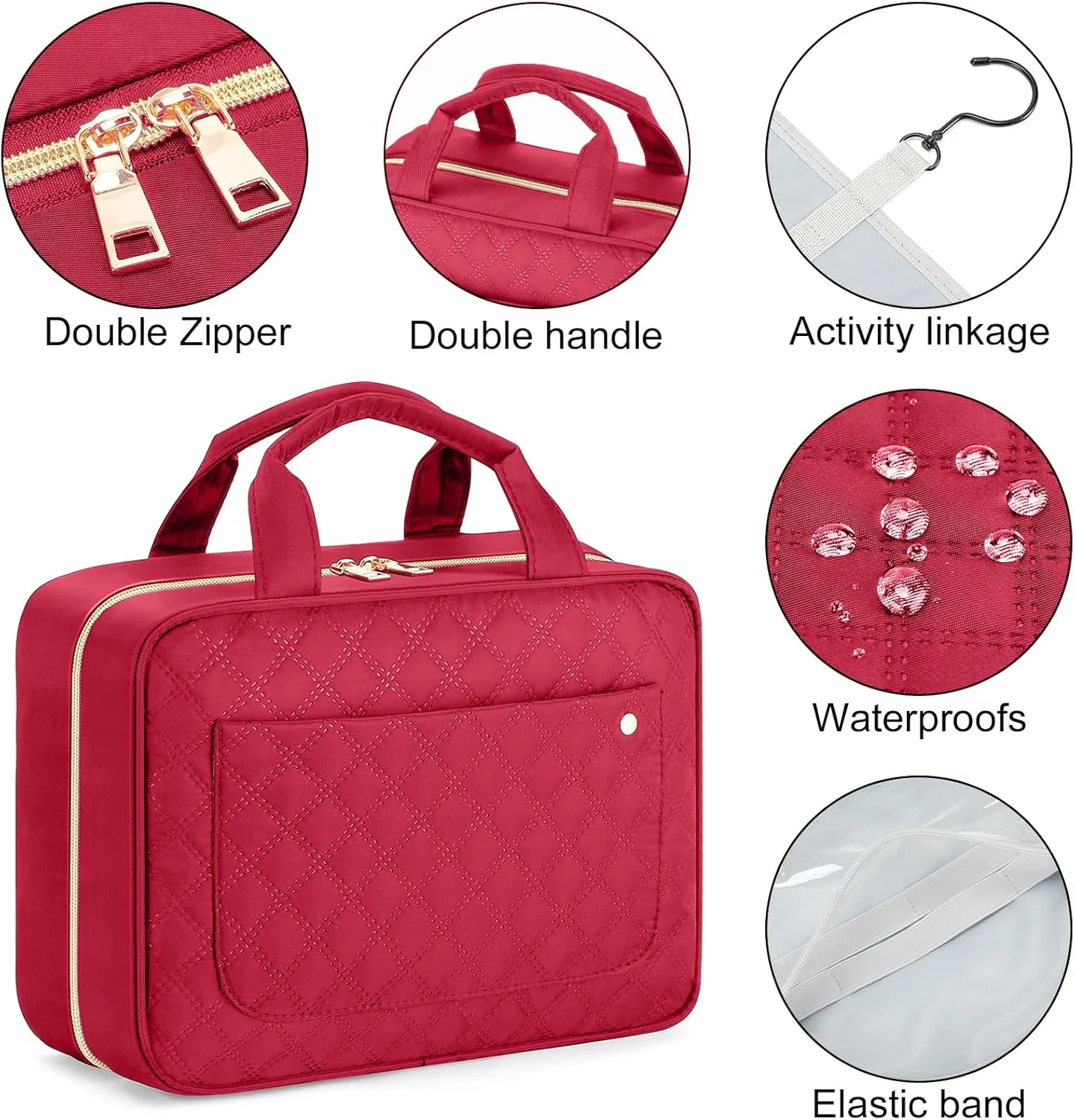 Toiletry Bag Hanging Travel Makeup Organizer with TSA Approved Transparent Cosmetic Bag Makeup Bag for Full Sized Toiletries (Maroon)