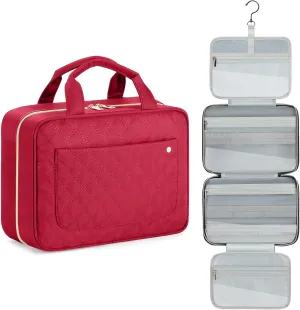 Toiletry Bag Hanging Travel Makeup Organizer with TSA Approved Transparent Cosmetic Bag Makeup Bag for Full Sized Toiletries (Maroon)