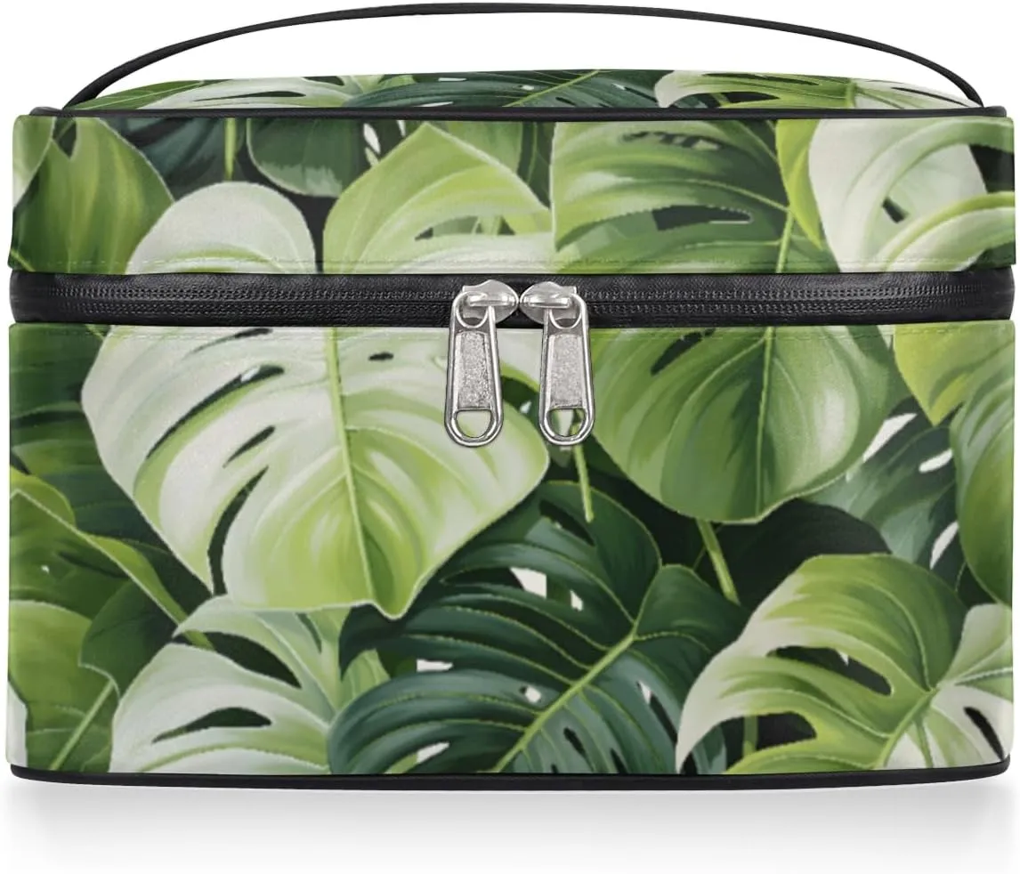 Toiletry Bags Tropic Palm Leaves Large Capacity Travel Makeup Organizer Case, Tropical Leaves Portable Toiletry Bag for Women Makeup Brush Bag Storage Bag