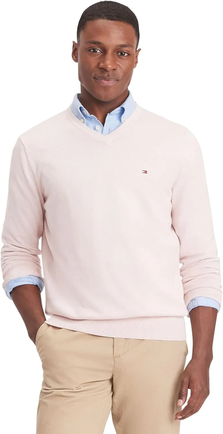 Tommy Hilfiger Men's Essential Long Sleeve Cotton V-Neck Pullover Sweater