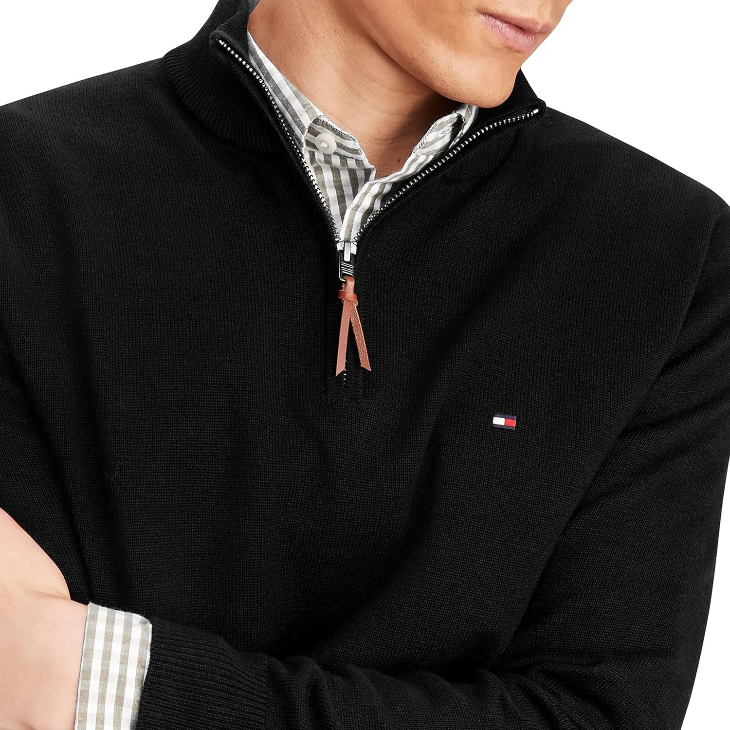 Tommy Hilfiger Men's Long Sleeve Cotton Quarter Zip Pullover Sweater