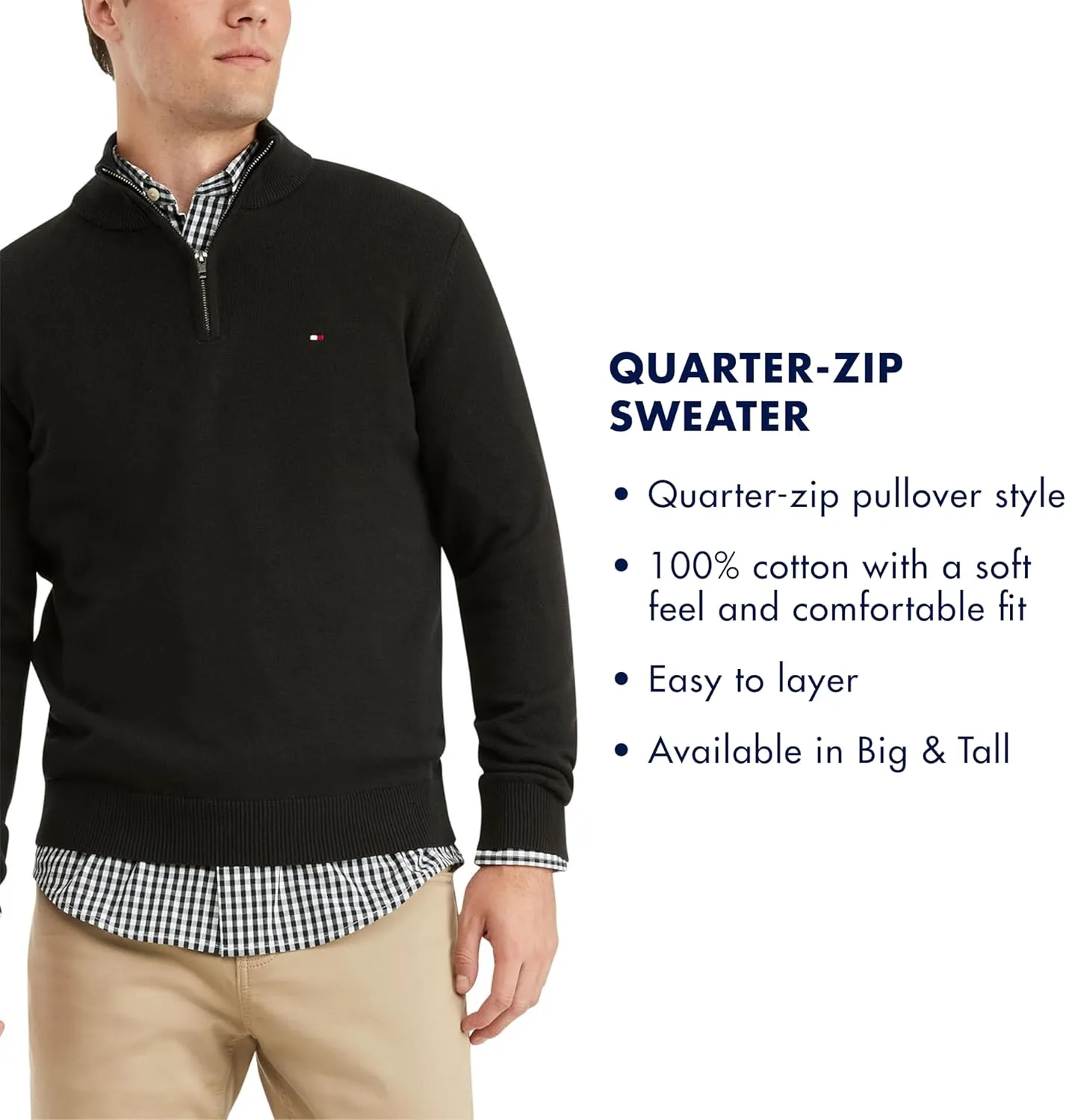 Tommy Hilfiger Men's Long Sleeve Cotton Quarter Zip Pullover Sweater