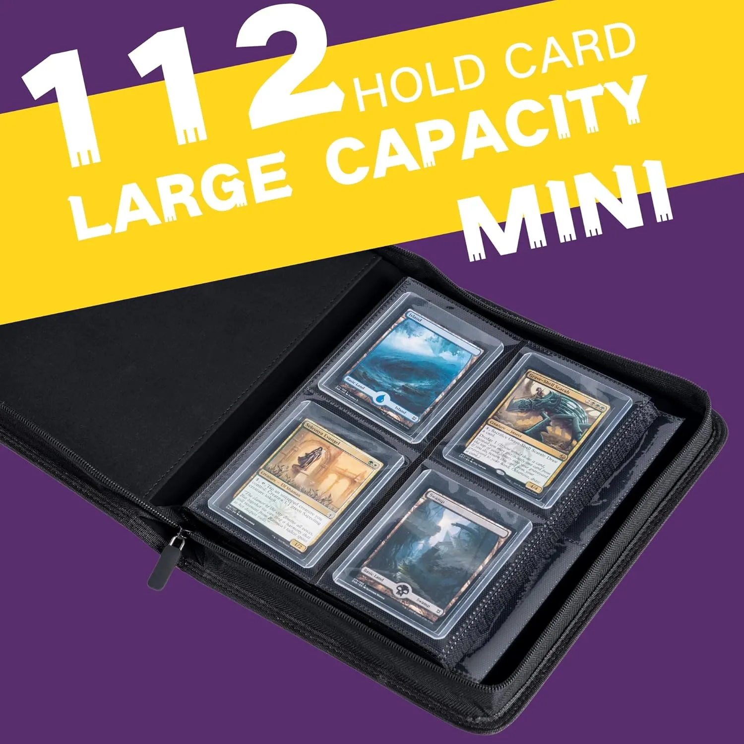 Toploader Binder, Holds 112  Toploaders, 4 Pocket Top Loader Card Storage Case, Double-Sided Pockets for trading card in 3 x 4'' Toploaders (Pueple)