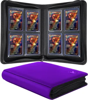 Toploader Binder, Holds 112  Toploaders, 4 Pocket Top Loader Card Storage Case, Double-Sided Pockets for trading card in 3 x 4'' Toploaders (Pueple)