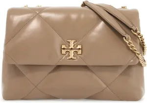 Tory Burch Women's Small Convertible Kira Diamond Quilt Shoulder Handbag Taupe Oak