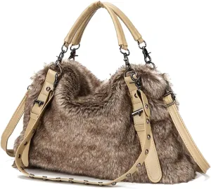 Tote Bag for Women Faux Fur Shoulder Bag Hobos Purse Large Satchel Handbag for Work Travel Shopping