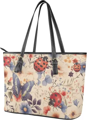 Tote Bag for Women Painting Flowers Zipper Hobo Bag, Bohemia Art Faux Leather Shoulder Briefcase Work Tote Purse