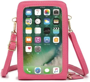 Touch Screen Bag Purse for Samsung Galaxy A2 Core Crossbody Cell Phone Bag for Women Shoulder Handbag Leather Wallet Case with Credit Card Slots Adjustable Shoulder Strap,Rose