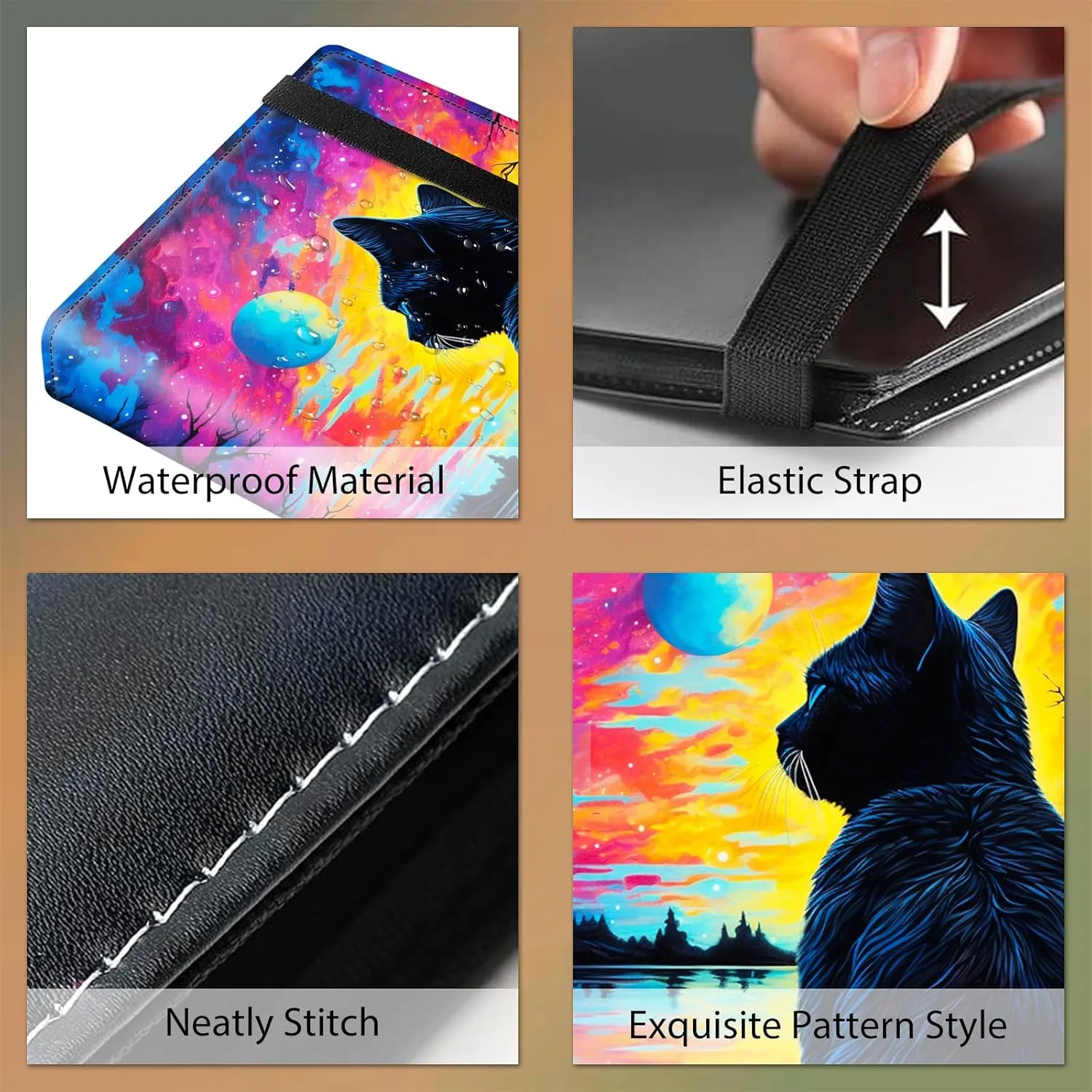 Trading Card Binder 9 Pocket Trading Cards Album Display Holder, 540 Cards Double Sided Pockets Card Holder Binder Sleeves Card Case for Standard Size Cards,Colorful Galaxy Moon Cat