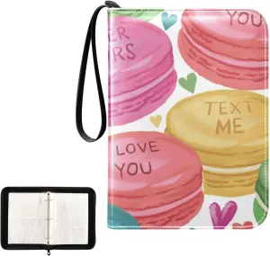 Trading Card Binder with Sleeves Valentine Colorful Sweet Macarons Heart C4 Pocket Card Binder PU Card Collection Binder 400 Cards Holder Collector Album