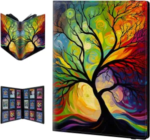 Trading Card Binder,9 Pocket Trading Cards Album Display Holder, 540 cards Double Sided Pockets Card Holder Binder Sleeves Card Case for Standard Size Cards Sports Cards,Colorful Tree