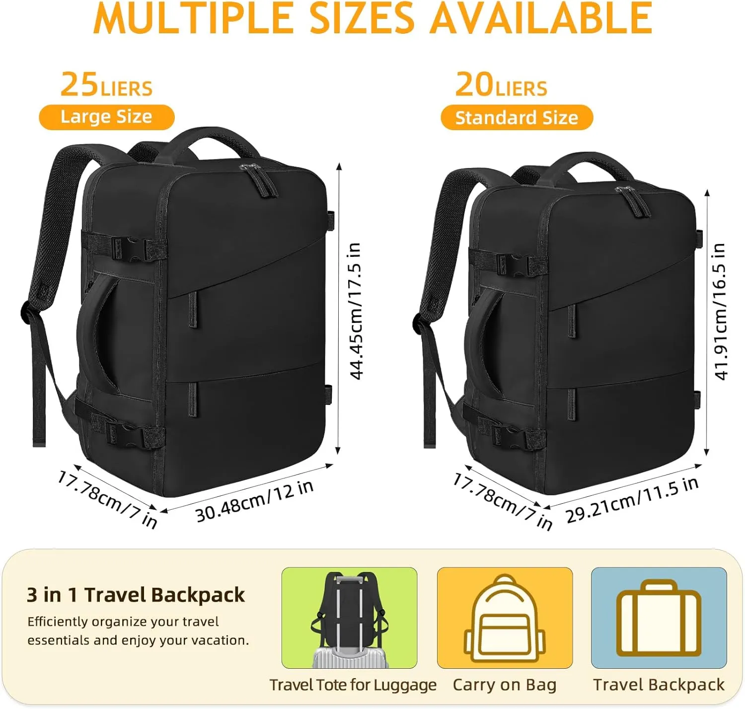 Travel Backpack for Men Women, Carry On Backpack Airlines Approved Personal Item Travel Computer Bag Waterproof Laptop Backpack Business Weekender Overnight Fits15.6Inch Laptop, Black