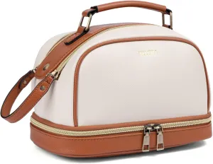 Travel Cosmetic Toiletry Makeup Bag - Multifunctional Essentials Organizador,Water Resistant Accessories for Women & Girls,Portable Toiletries kits,Beige Withe