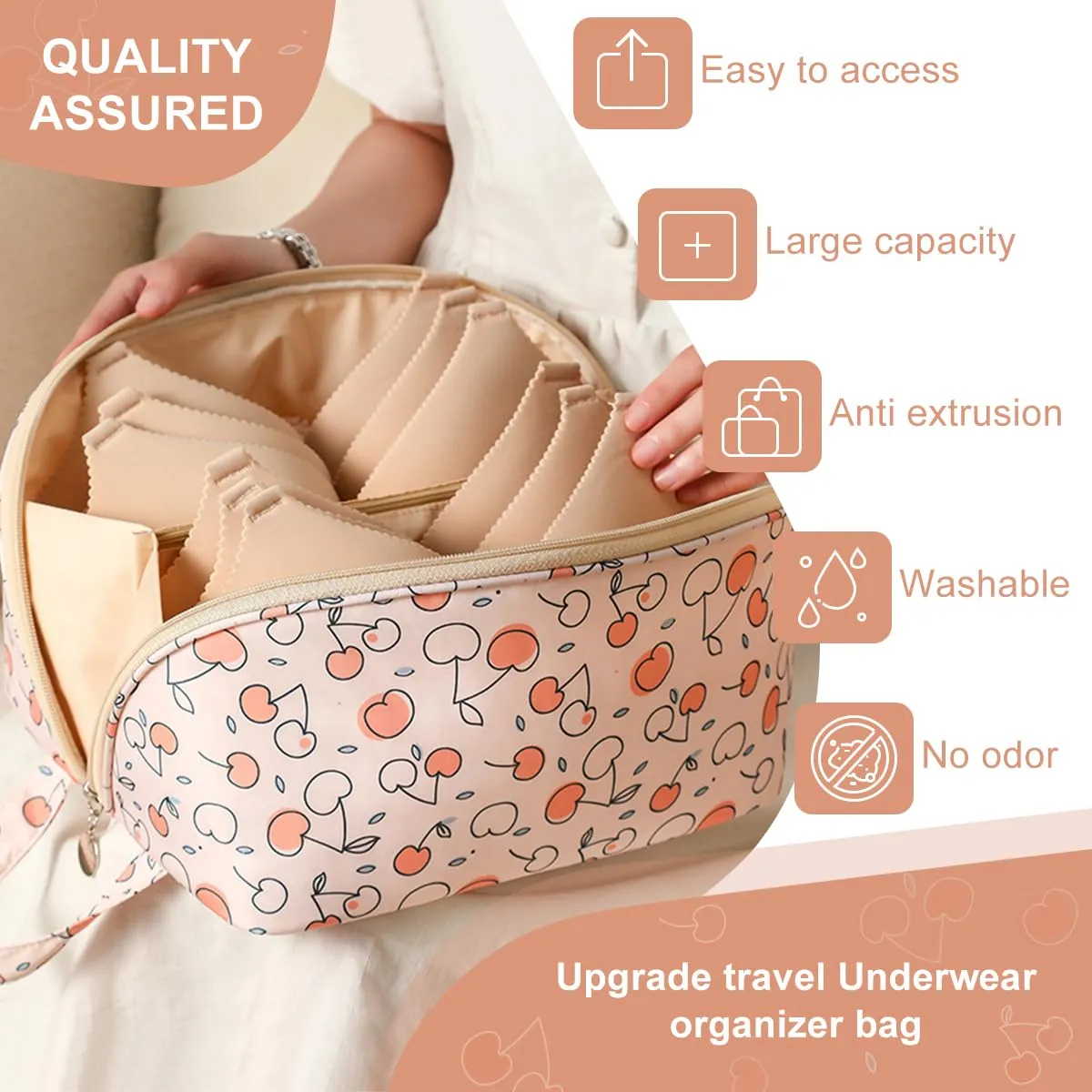 Travel Double Layer Waterproof Organizer Cosmetic Toiletry Bag Cherry HLC091