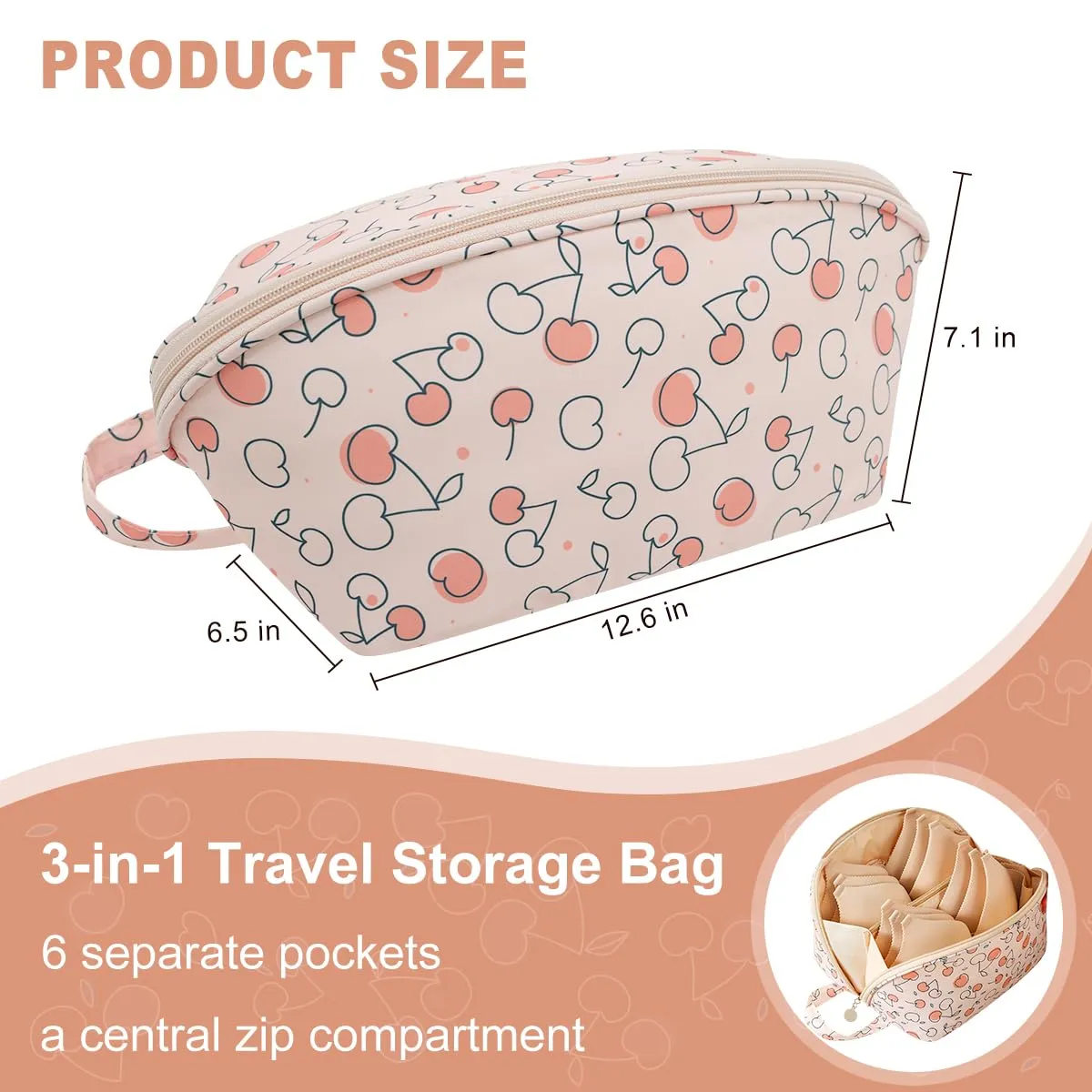 Travel Double Layer Waterproof Organizer Cosmetic Toiletry Bag Cherry HLC091