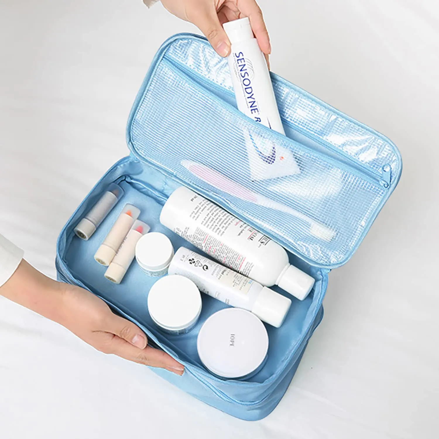 Travel Double Layer Waterproof Organizer Cosmetic Toiletry Bag Ocean Blue HLC063