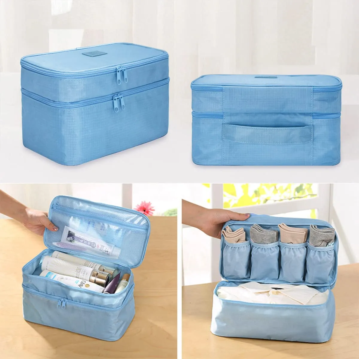 Travel Double Layer Waterproof Organizer Cosmetic Toiletry Bag Ocean Blue HLC063