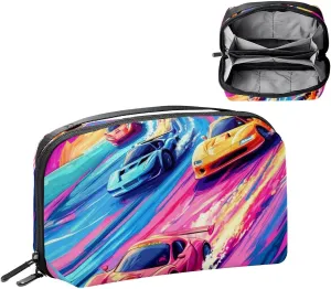 Travel Electronic Organizer, Race Cars with Vibrant Colors on the Racing Track Portable Tech Bag, Electronic Accessories Pouch, Waterproof Cable Case for Charger Power Bank USB SD Card Earphone