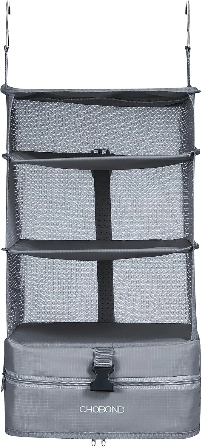Travel Luggage Organizer Portable Hanging Travel Shelves Bag Multiple Compartments Packing Cube Organizer for Carry on Closet Suitcase Gray