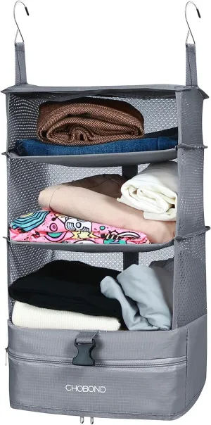 Travel Luggage Organizer Portable Hanging Travel Shelves Bag Multiple Compartments Packing Cube Organizer for Carry on Closet Suitcase Gray