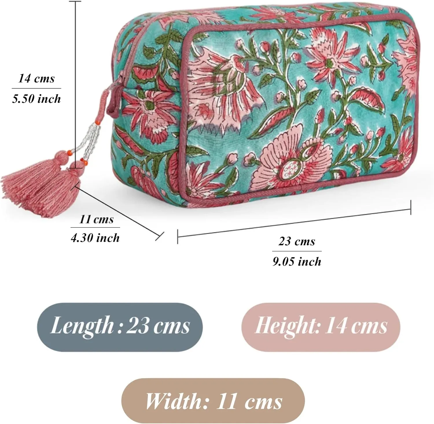 Travel Makeup Bag- Large Capacity Cosmetic Bags for Women - Water Resistance Lining Portable Pouch & Open Toiletry Bag - Perfect Girls Makeup Organizer for Travel Essentials (Green & Pink Floral)