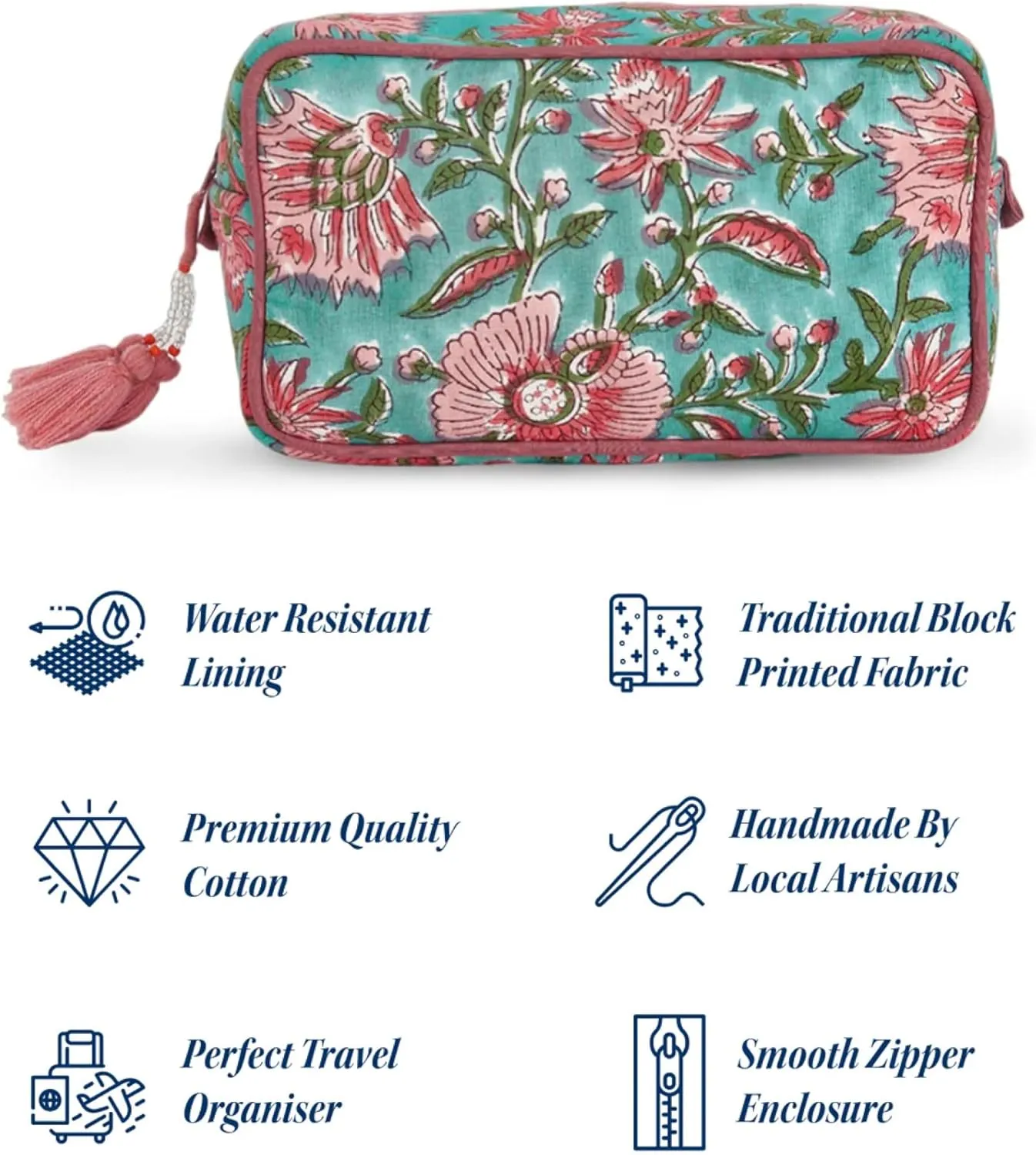 Travel Makeup Bag- Large Capacity Cosmetic Bags for Women - Water Resistance Lining Portable Pouch & Open Toiletry Bag - Perfect Girls Makeup Organizer for Travel Essentials (Green & Pink Floral)