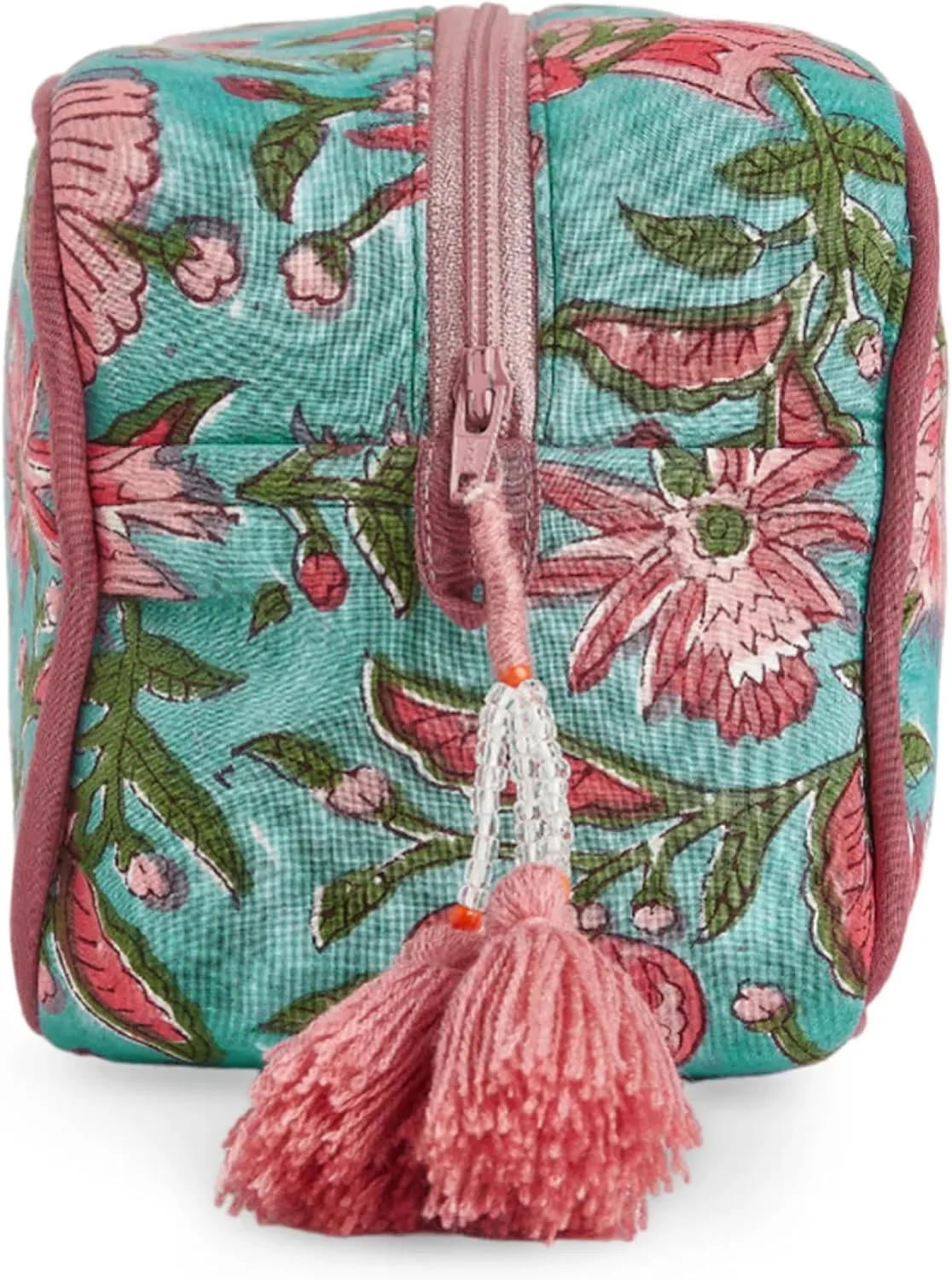 Travel Makeup Bag- Large Capacity Cosmetic Bags for Women - Water Resistance Lining Portable Pouch & Open Toiletry Bag - Perfect Girls Makeup Organizer for Travel Essentials (Green & Pink Floral)