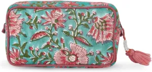 Travel Makeup Bag- Large Capacity Cosmetic Bags for Women - Water Resistance Lining Portable Pouch & Open Toiletry Bag - Perfect Girls Makeup Organizer for Travel Essentials (Green & Pink Floral)