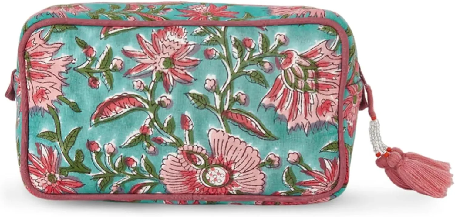 Travel Makeup Bag- Large Capacity Cosmetic Bags for Women - Water Resistance Lining Portable Pouch & Open Toiletry Bag - Perfect Girls Makeup Organizer for Travel Essentials (Green & Pink Floral)