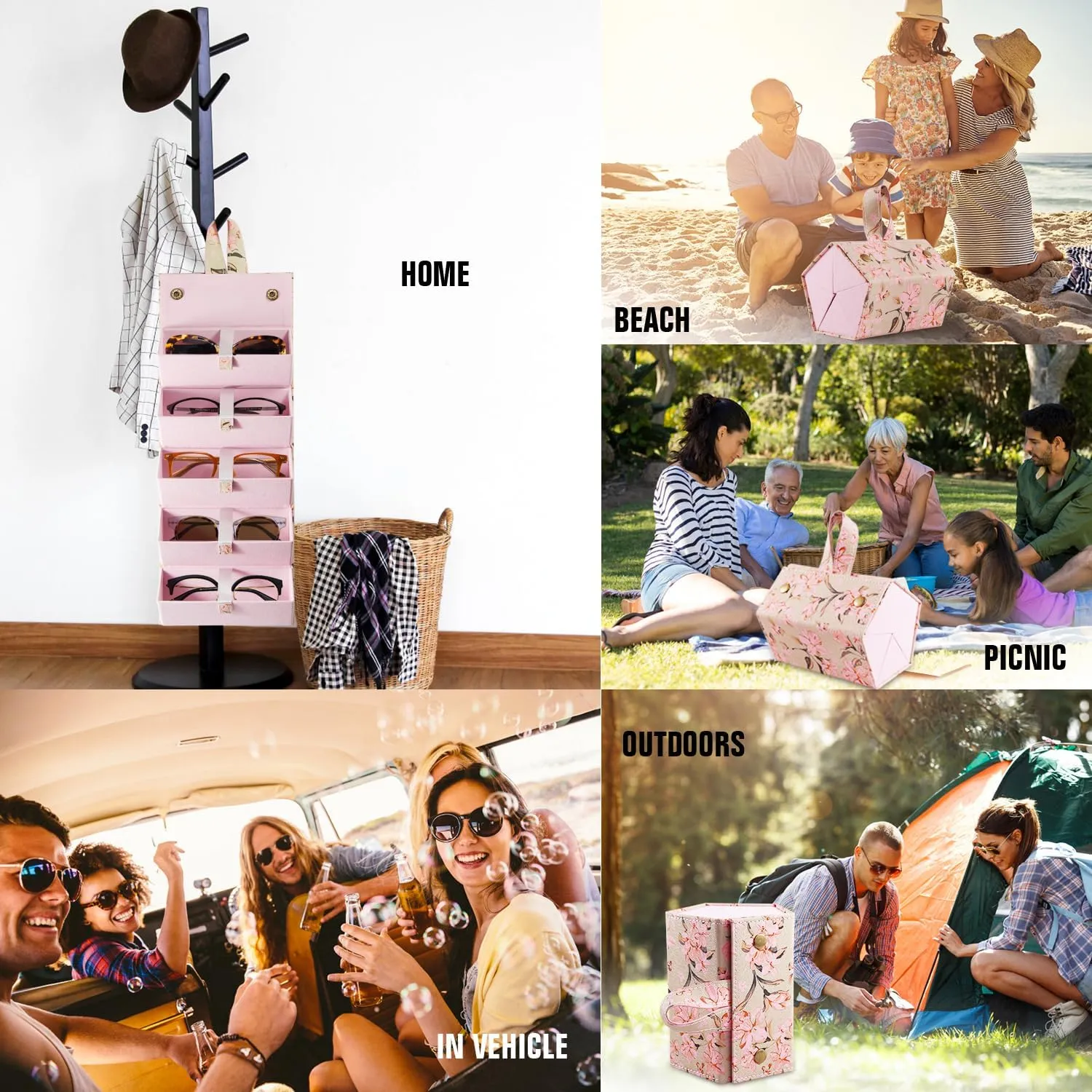 Travel Sunglass Organizer Case- 5 6 Slot PU Sunglass Travel Case Multiple Portable Eyeglasses Case for Men Women