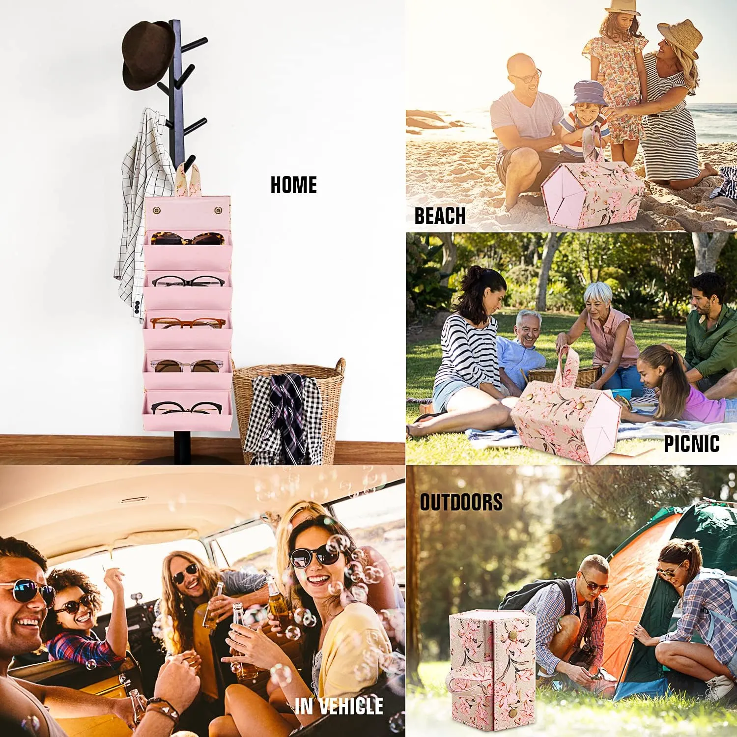 Travel Sunglass Organizer Case- 5 6 Slot PU Sunglass Travel Case Multiple Portable Eyeglasses Case for Men Women
