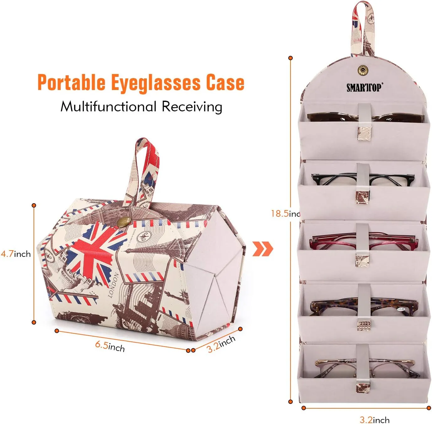 Travel Sunglass Organizer Case- 5 6 Slot PU Sunglass Travel Case Multiple Portable Eyeglasses Case for Men Women