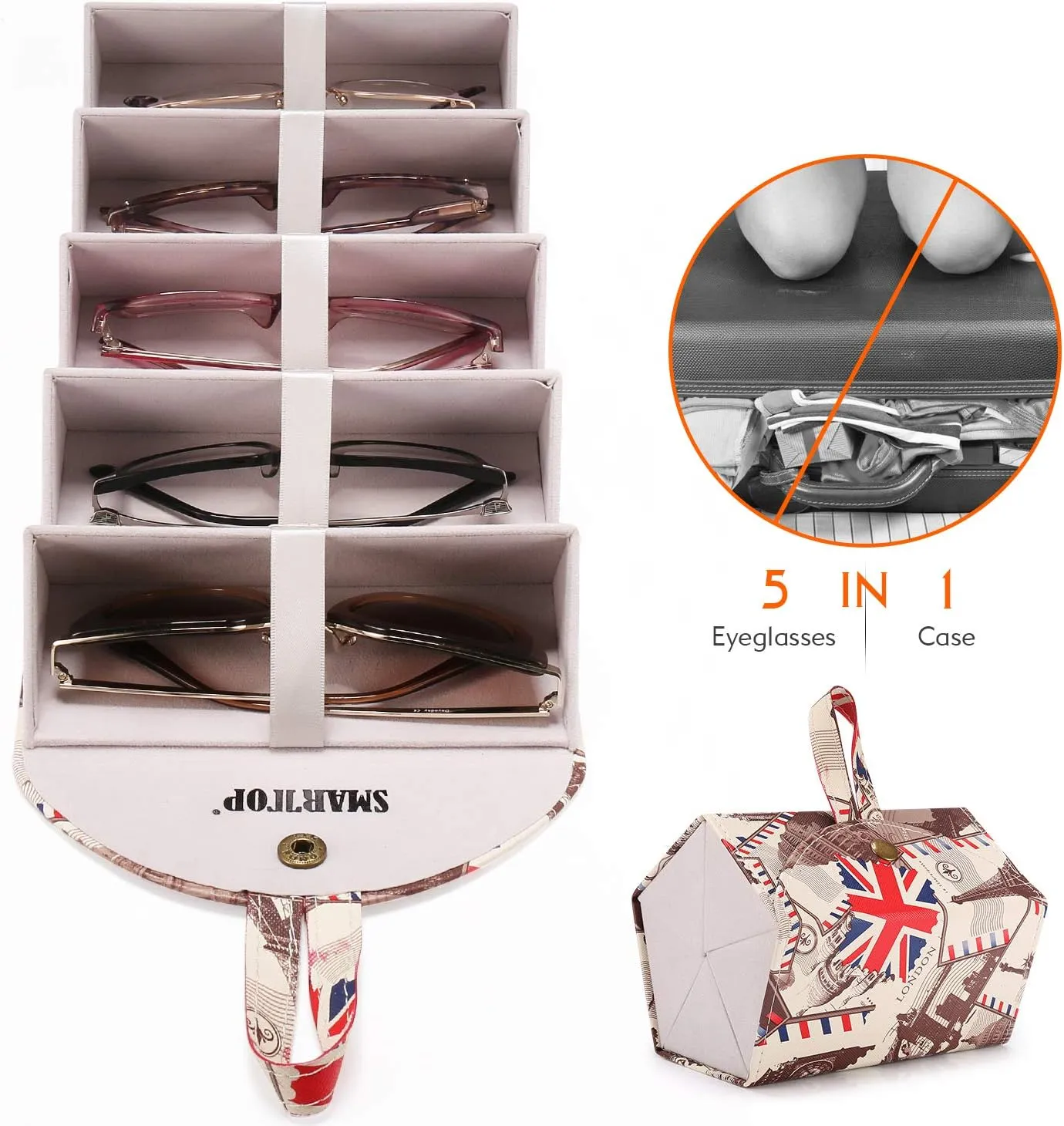 Travel Sunglass Organizer Case- 5 6 Slot PU Sunglass Travel Case Multiple Portable Eyeglasses Case for Men Women
