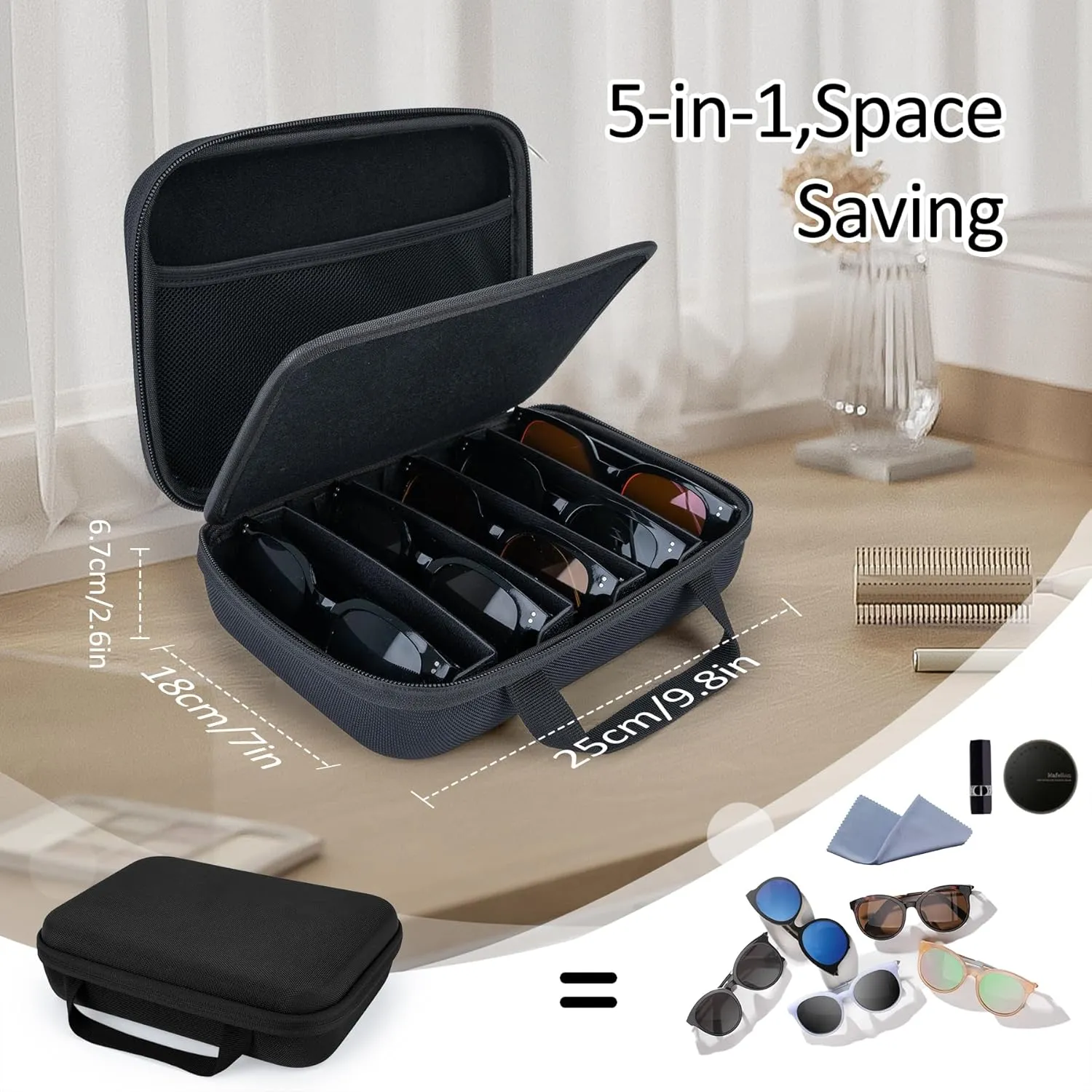 Travel Sunglasses Organizer Case, Portable Eyeglasses Case For Multiple Pairs, Sunglass Storage Holder for Men Women